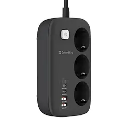 Мережевий фільтр GaN3 Pro, 3 розетки, 2 м, Black ColorWay teh0028200 - мініатюра 3