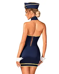 Еротичний костюм стюардеси Obsessive Stewardess uniform M/L, blue, сукня, пілотка, шарф, манжети - мініатюра 2