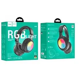 Накладні бездротові навушники Hoco W48 Focus BT з підсвічуванням RGB чорні 6942007618816 - мініатюра 3