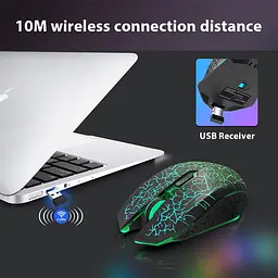 Безпровідна ігрова мишка Qukam RGB підсвічування USB Charge безшумна з вбудованим акумулятором Black  - мініатюра 4