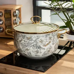 Каструля емальована 6,5 л зі скляною кришкою, flowers Yiwu HP-2-107 - мініатюра 7