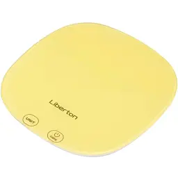 Ваги кухонні Liberton LKS-0718, Yellow, до 10 кг, дисплей, тарокомпенсація, автовідключення, індикатор перевантаження, батарейка: 2*ААА у комплекті