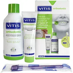 Уцінка. Набір Vitis Orthodontic Зубна паста 100 мл + Ополіскувач 500 мл + Зубна щітка  