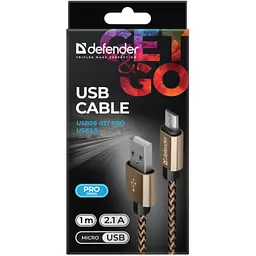 Дата кабель USB 2.0 AM to Micro 5P 1.0m USB08-03T gold Defender (87800) - мініатюра 4