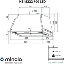 Витяжка Minola HBI 5222 WH 700 LED вбудована - мініатюра 10
