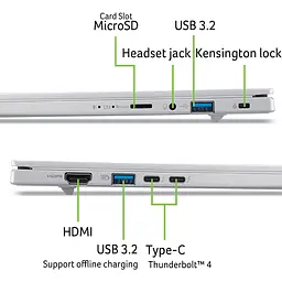 Ноутбук Acer Aspire 14 AI A14-53M-517X з процесором Intel® Core™ Ultra 5 226V pana la 4.5GHz, 14", WUXGA, 120Hz, IPS, 16GB LPDDR5X RAM, 512GB SSD, Intel® Arc™ графік - мініатюра 12
