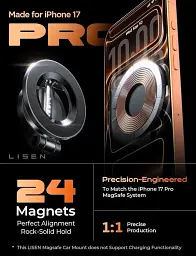 Магнітний автотримач для телефону LISEN 2E785 з підтримкою MagSafe 360° поворот на панель авто чорний (SKU-096) - мініатюра 6