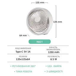 Вентилятор настільний бездротовий GXQC N601 білий - мініатюра 10