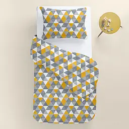 Дитяча постільна білизна в ліжечко TRIANGLES, жовтий (DeltaYellowGrey_01White_140) - мініатюра 2