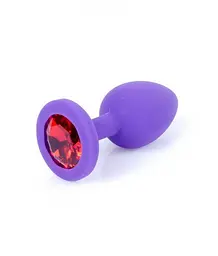 Анальна пробка із кристалом B-Series Jewellery Purple Silikon Plug Small Red Diamond, 7х2.7 см, фіолетовий з червоним - мініатюра 3