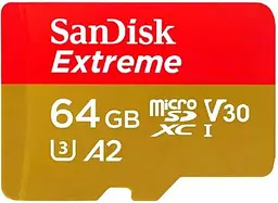 Карта пам'яті Sandisk 64GB microSDXC Extreme for Action Cams and Drones + SD Adapter + 1 year Rescue (SDSQXAH-064G-GN6AA)
