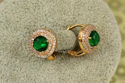 Сережки Xuping Jewelry велика мрія із зеленим каменем 1,3 см золотисті - мініатюра 2