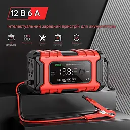 Автомобільний зарядний пристрій Foxsur FBC1206D 12V/6А Автоматичний імпульсний з функцією відновлення Red (19430) - мініатюра 2