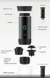 Портативна USB-кавоварка 3-в-1 для еспресо, капсул і меленої кави — компактна, бездротова, з підігрівом - мініатюра 4