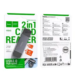 Перехідник HOCO Spirit 2-in-1 USB / Type-C 2.0 Card reader HB45 480Mbps, 2TB Max - мініатюра 2