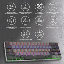 Клавіатура GamePro Red Swich Low Profile Wireless Dark Gray бездротова (MK122R) - мініатюра 11