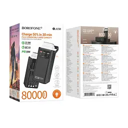Зовнішній акумулятор BOROFONE BJ65B High 22.5W+PD20W+four-cables power bank(80000mAh) Black (6941991122057) - мініатюра 2