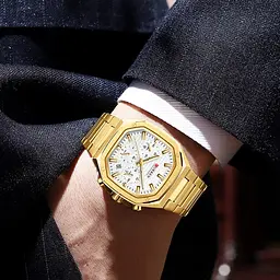 Чоловічий наручний годинник 8459 Gold-White Curren acs0031415 - мініатюра 3