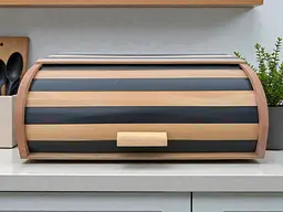 Деревʼяна хлібниця еко з сірою смужкою 44×27×17 см - мініатюра 2