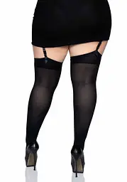 Панчохи Leg Avenue Nylon Thigh Highs + Black Plus size - мініатюра 2