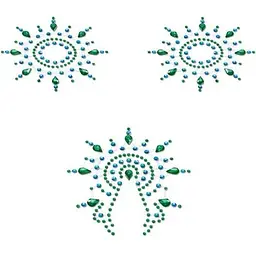 Пестіс з кристалів Petits Joujoux Gloria set of 3 - Green/Blue, прикраса на груди та вульву