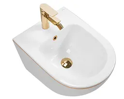 Підвісне біде Rea Carlo Mini white gold edge REA-C6990, Білий - мініатюра 2