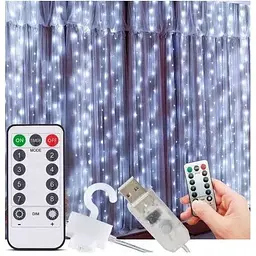 Гірлянда штора крапля роси Sun Lamp 3х3 м 300 LED з пультом і USB живленням біле світло