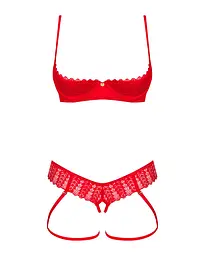 Комплект Obsessive Ingridia 2-pcs crotchless set XL/2XL, червоний, з доступом, відкриті груди - мініатюра 3