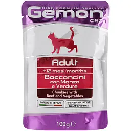 Вологий корм для котів Gemon Cat Wet Adult шматочки з яловичиною та овочами в соусі 100 г