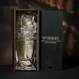 Подарунковий набір віскі Whiskey Stones №11 графин Bohemia Quadro в дерев'яному пеналі - мініатюра 2