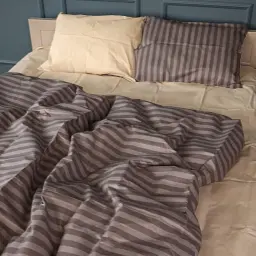 Наволочка MirSon Elegant Stripes бязь 60х60 см бежева/шоколадна (2200011018256) - мініатюра 2