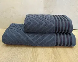 Набір турецьких махрових рушників 50х90+70х140 Gulcan Jacquard Cotton Lux Yeni Cizgili Antrasit