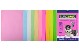 Набір кольорового паперу А4, 80 г/м², PASTEL+NEON, 10 кольорів, 20 аркушів