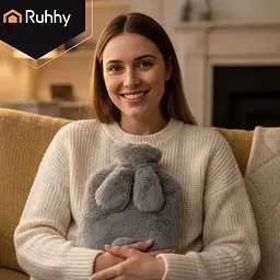 Гумова грілка з плюшевим чохлом Ruhhy 26383, 1.8 л сірий/бежевий тепло для тіла до 3 годин - мініатюра 2