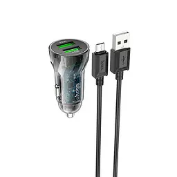 Адаптер автомобільний HOCO Micro USB cable Transparent Discovery Edition dual port Z47 2USB, QC, 3A - мініатюра 2