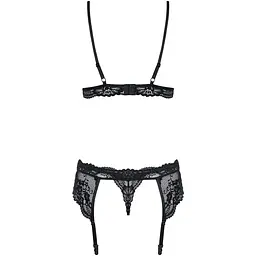 Мереживний комплект білизни Obsessive 810-SEG-1 L/XL Black, бюстгальтер, стрінги, пояс для панчіх - мініатюра 2