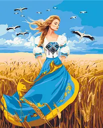 Картина за номерами Дівчина в синьо-жовтій сукні. Український сюжет 40x50 см Origami LW 32580