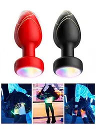 Силіконова анальна пробка що світиться з вібрацією Light Anal Plug чорна 9х3.5 см - мініатюра 5