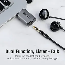 Звукова карта USB AUX jack, TRRS Metal (OMTP-CTIA) Vention сіра - мініатюра 6