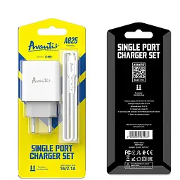 Мережевий зарядний пристрій Avantis A825 (1USB/2.1A) + USB кабель Lightning- білий