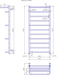 Водяна рушникосушка Mario Inox Люксор 1170x530/500 1.7.044587.P, Хром, нижнее - мініатюра 4