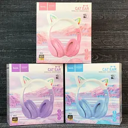 Світяться LED Bluetooth навушники Hoco w42 cat ear фіолетові - мініатюра 4
