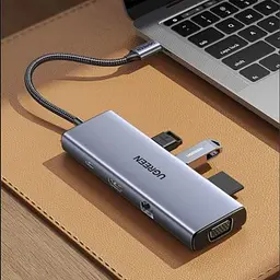 Концентратор Ugreen USB3.1 Type-C to HDMI60Hz/VGA/USB 3.0х3/RJ45/SD/TF/PD 100W 9-in-1 CM498 (15600) - мініатюра 4