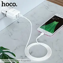 Адаптер живлення зарядний HOCO Aspiring dual port charger N4 2 USB-CB сам блок білий - мініатюра 5