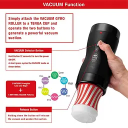 Автоматичний мастурбатор Tenga Vacuum Gyro Roller, ротація та вакуум, сумісний з Tenga Cup - мініатюра 3