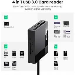Кардидер UGREEN CR125 USB 3.0 All-in-One Card Reader 50 см чорний (30333) - мініатюра 2