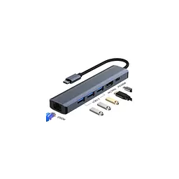 Концентратор Dynamode 7-in-1 USB-C to HDTV 4K/30Hz, 2хUSB3.0, RJ45, USB-C PD 100W, SD/MicroSD (BYL-2303) - мініатюра 3