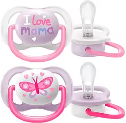 Пустышка Philips Avent Ultra Air I love для девочки, 0-6 месяцев, 2 шт. (SCF080/02)