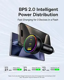 Автомобільний зарядний адаптер Baseus 152.5 W BSCC-ZX-CCL 2C+U з кабелем чорне - мініатюра 5
