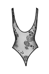 Боді Noir Handmade F242 Tulle body with patterned flock embroidery, M - мініатюра 5